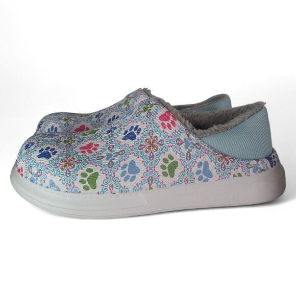 The Animal Rescue Site Greater Good Paw Print Faux Fur Lined Slippers Women's 10 - Picture 2 of 13